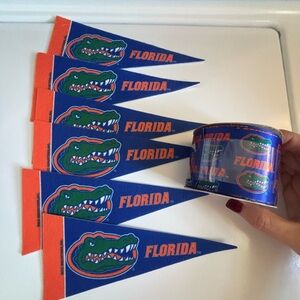 Florida Gators Blue and Orange Party Pennants and Ribbon Set